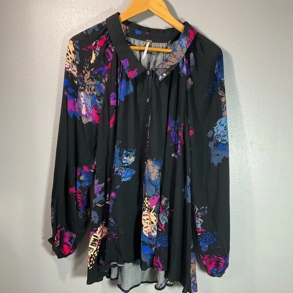 Free People Meadow Lark flowy floral high low hem Tunic size XS T71